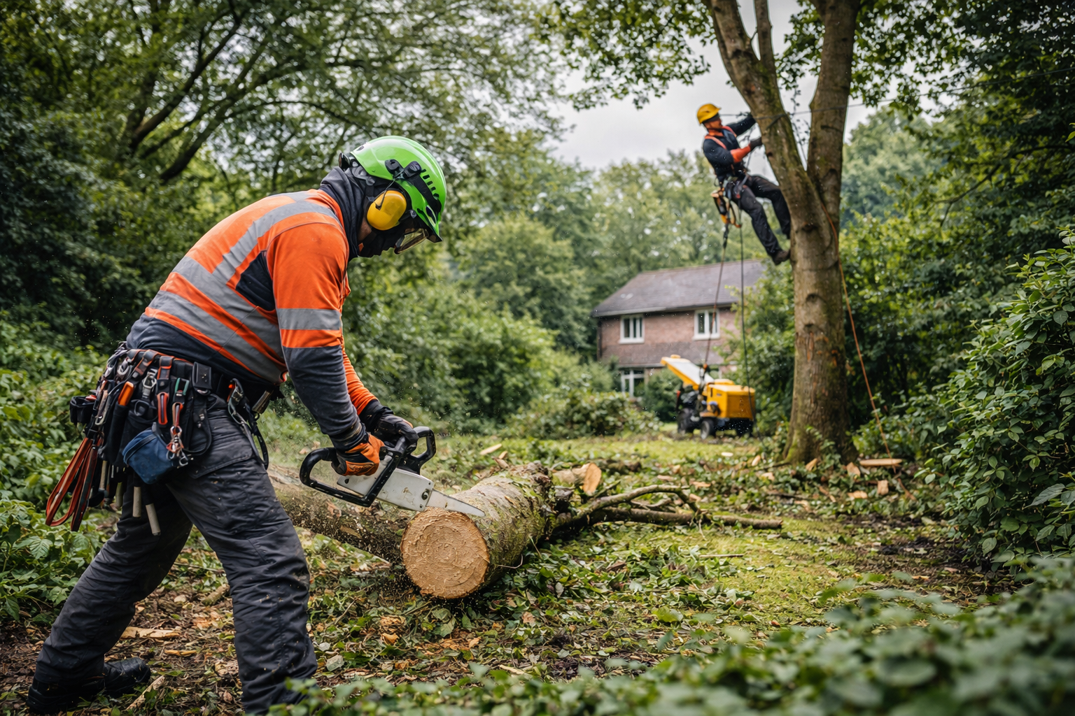 Tree services in a residential garden