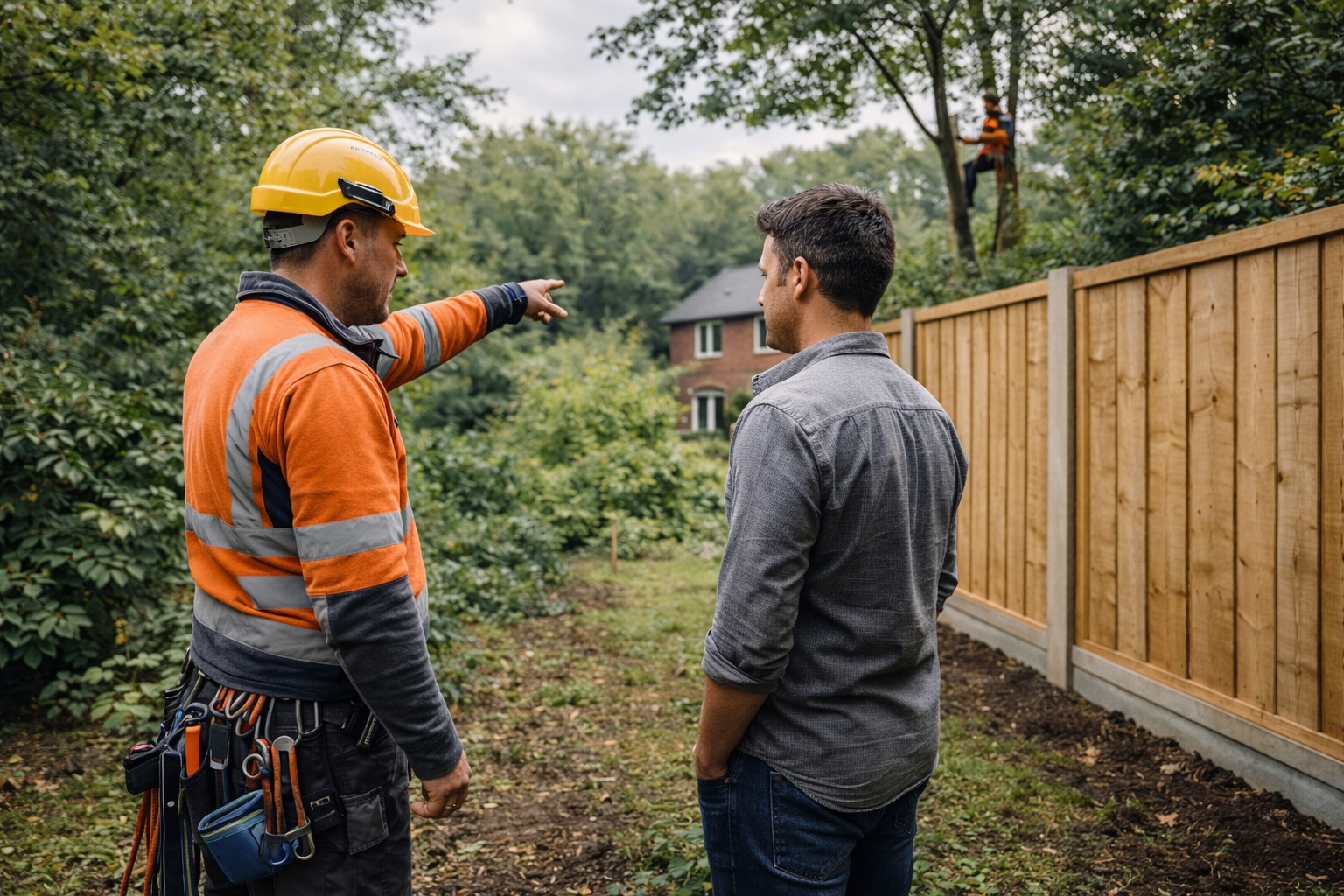 Outdoor contractor giving practical advice to a property owner